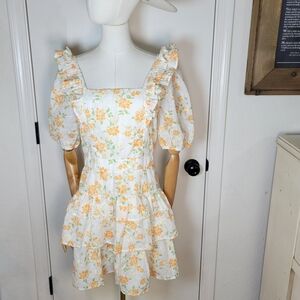 Adelyn Rae Embroidered Floral Dress M Cottagecore Ruffle Mini